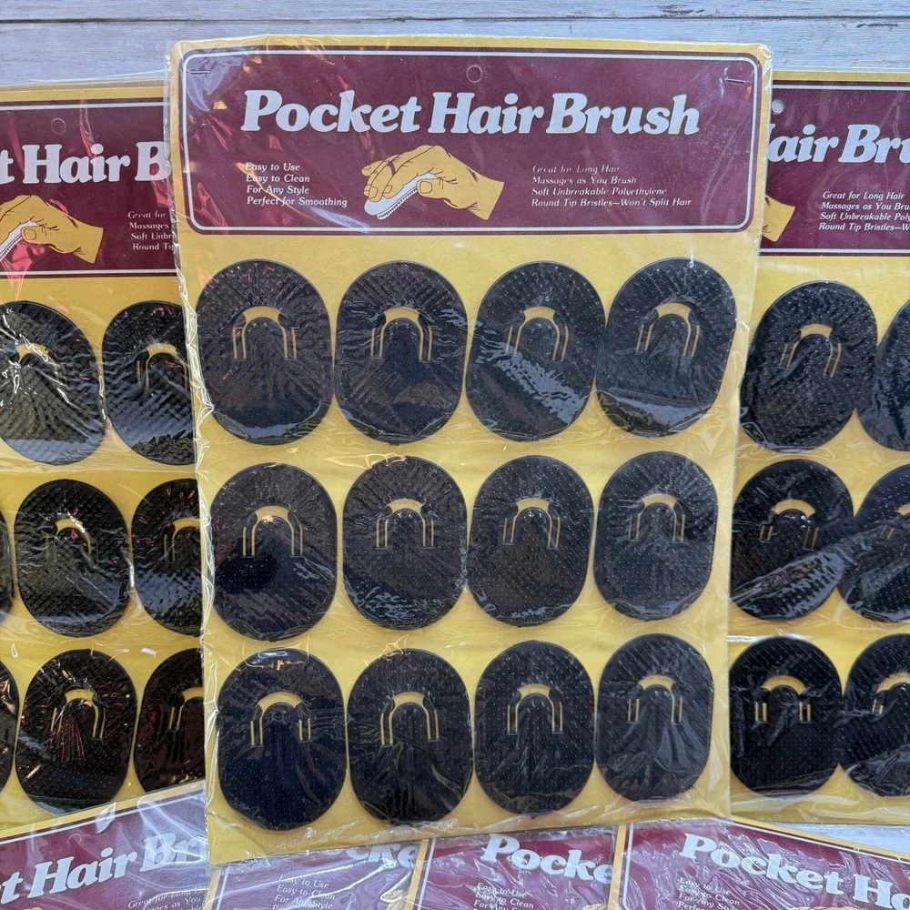 Lot of 10 Vintage Pocket Hair Brush Display Cards 120 Total Black Palm Brushes